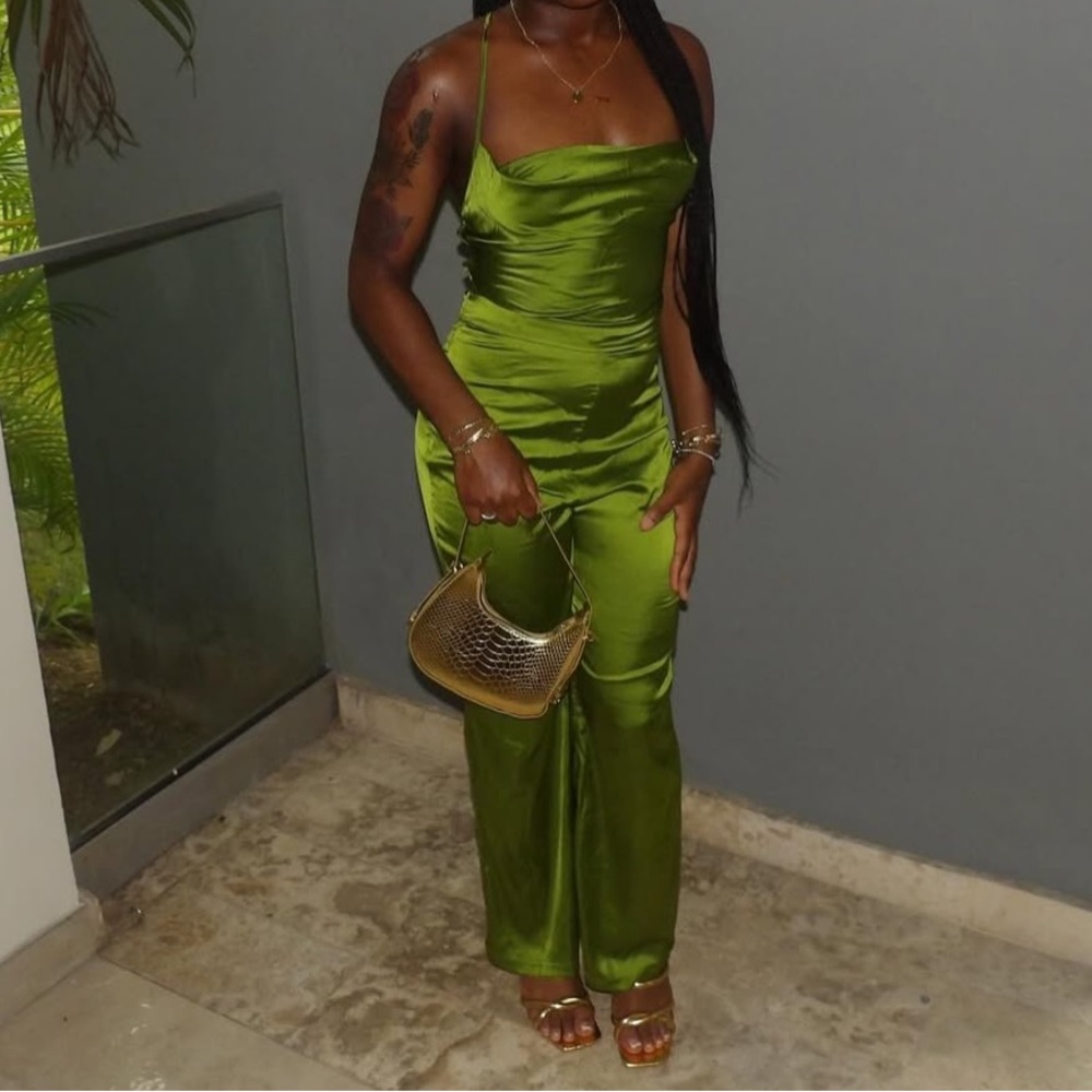 Elegant Green Satin Jumpsuit